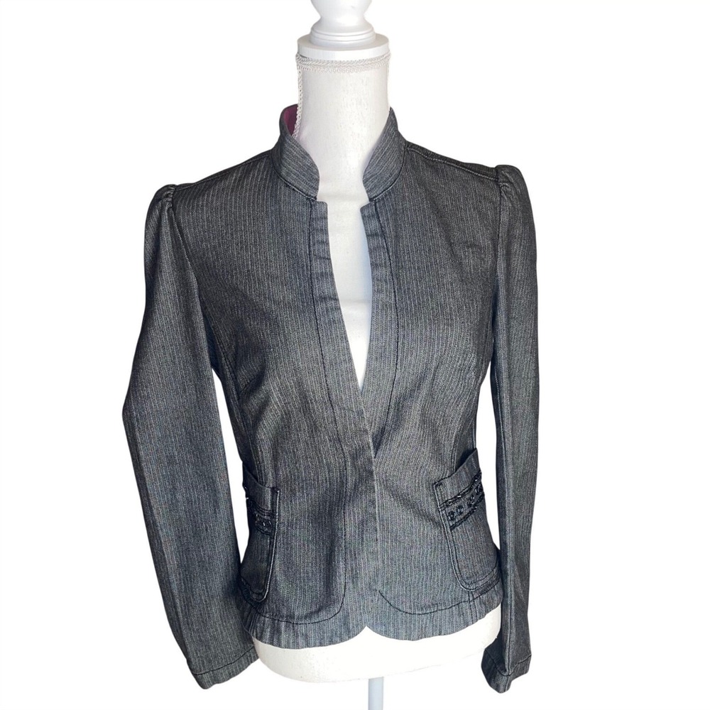 Calvin‎ Klein Jeans Black Herringbone Y2K Blingy Blazer Cotton Blend Medium